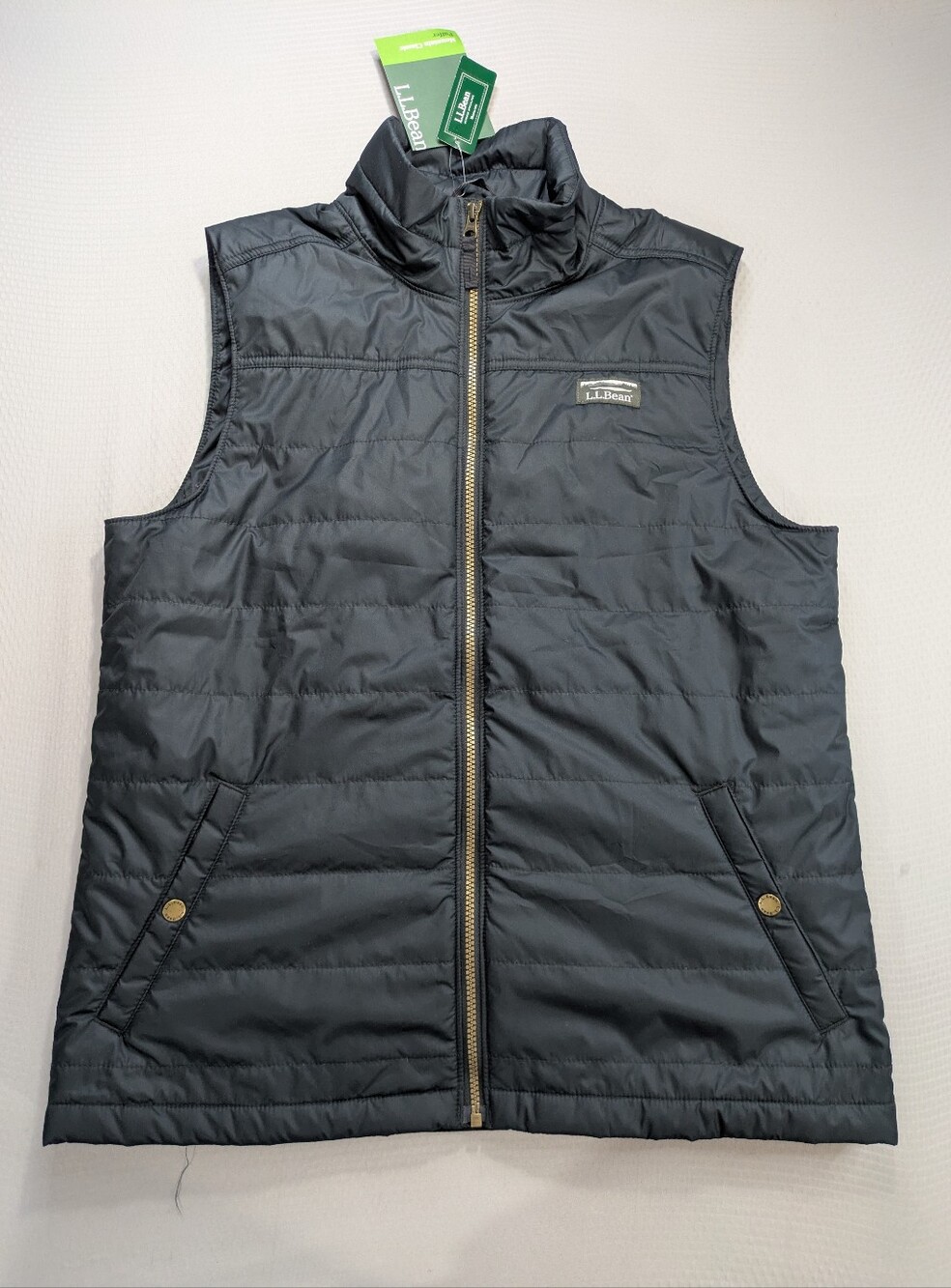 LL Bean Vest Mens Medium Black Mountain Classic Puffer Full Zip Lightweight